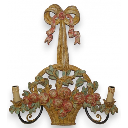 2-light wall light in painted wood by Moinat SA – Antiques and home décor
