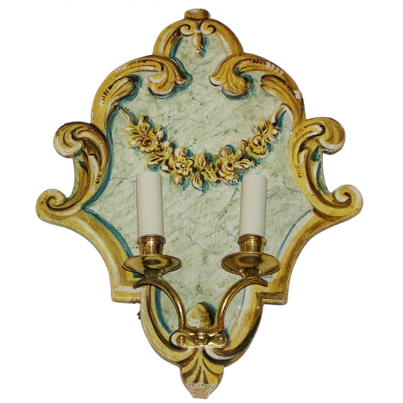 Two-light wall light in painted wood, from  Moinat SA  - Antiques and home décor