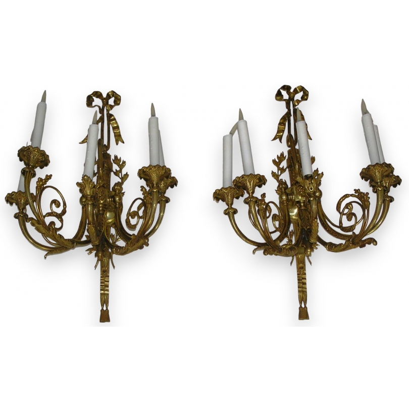 Pair of gilded bronze wall lights, rated 5 out of 5 on Moinat SA – Antiques and home décor