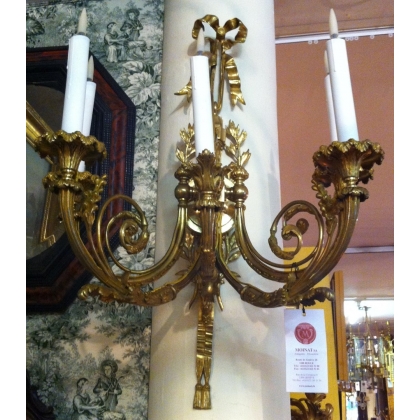 Pair of gilded bronze wall lights, rated 5 out of 5 on Moinat SA – Antiques and home décor