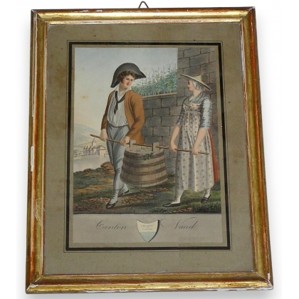 Watercolour engraving "VAUD" by Moinat SA – Antiques and decorative items – Engravings, lithographs