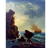 Tableau "Naufrage". Cadre doré.