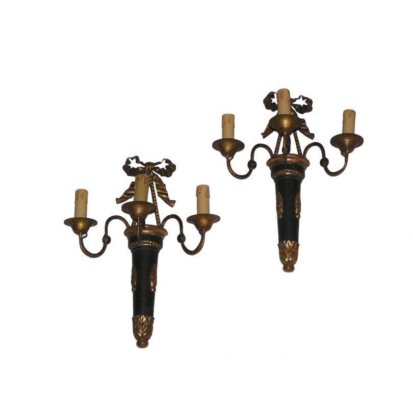 Pair of wall lights in wood and gilded iron, from  Moinat SA  - Antiques and home décor