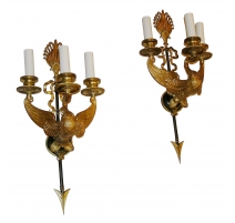 Paire d'appliques en bronze "Cygne"