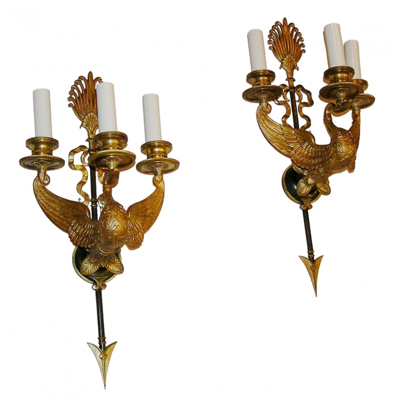 Paire d'appliques en bronze "Cygne"