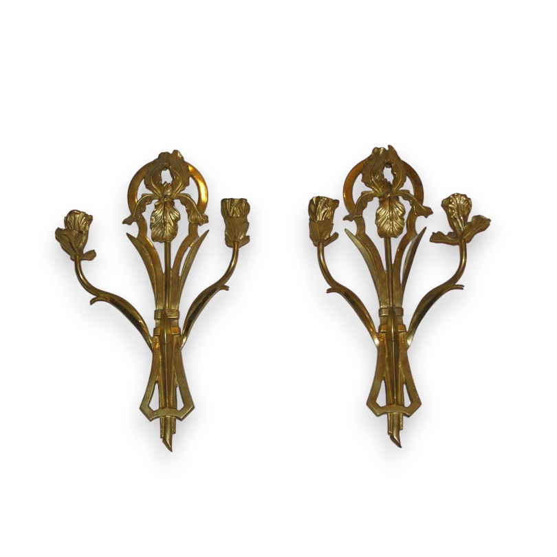 Pair of gilded bronze wall lights, decorated by  Moinat SA  - Antiques and home décor