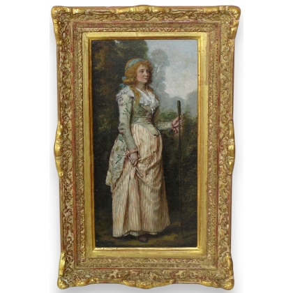 Huile sur carton \"Bergère\" signé RAILLET