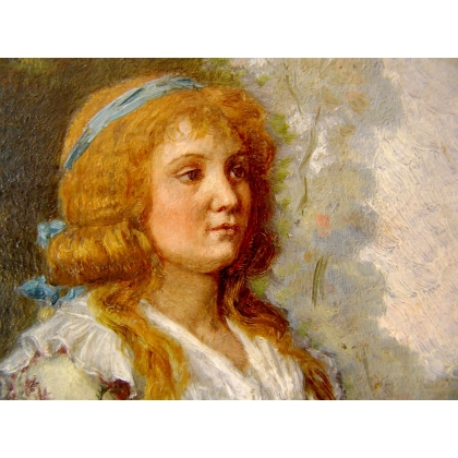 Paintings | Oil on cardboard, ‘Bergère’, signed RAILLET Moinat SA  – Antiques and home décor