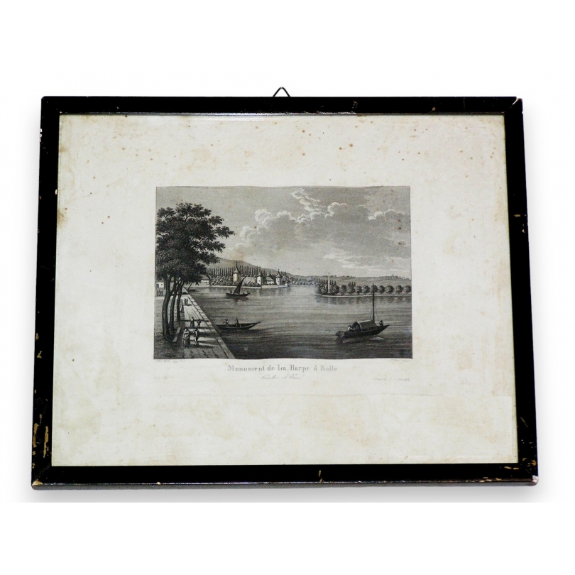 Gravure "Monument de la Harpe à Rolle"  sur Moinat SA  - Antiquités décoration -  Gravures, Lithos
