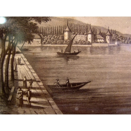 Gravure "Monument de la Harpe à Rolle"  sur Moinat SA  - Antiquités décoration -  Gravures, Lithos