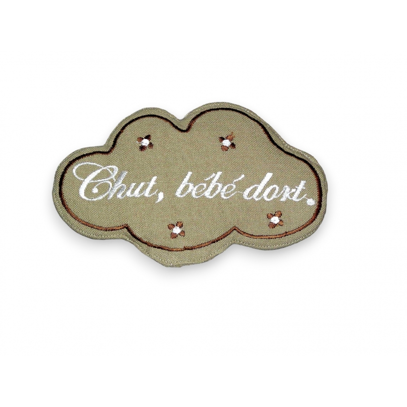 Fabric sign reading ‘Shh, the baby’s sleeping’ at Moinat SA – Antiques and home décor