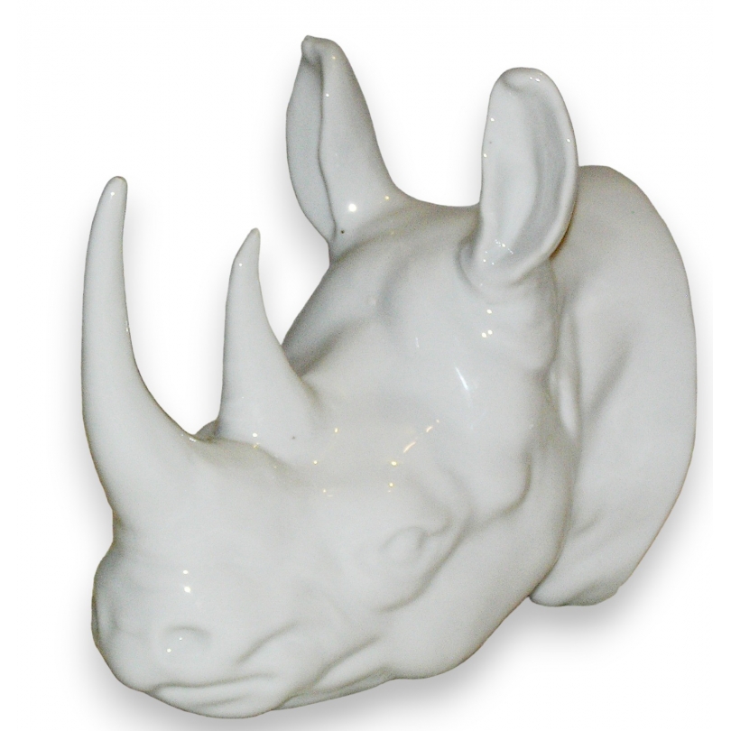 White porcelain rhinoceros head at  Moinat SA  - Antiques and home décor