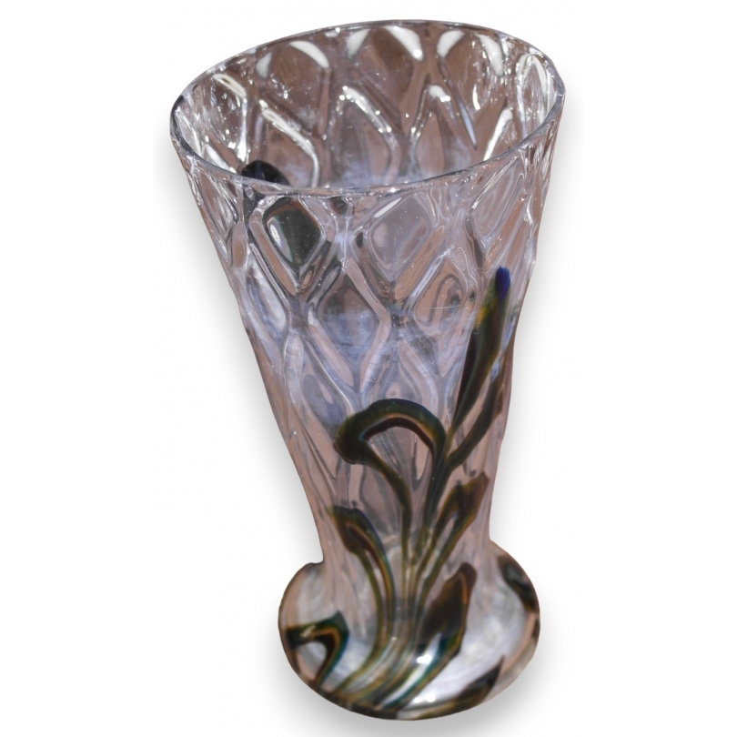 Vase en cristal décor plumes de pan