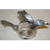 Carafe \"Coq\" en verre et étain