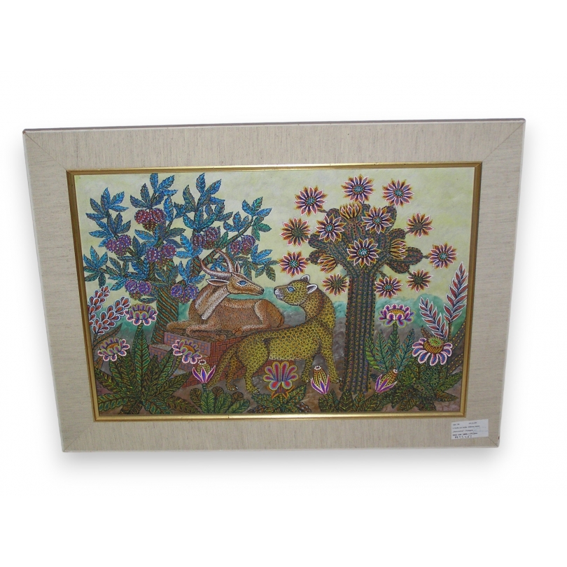 Paintings | Naïve oil on canvas, ‘Rencontre’, Moinat SA  – Antiques and home décor