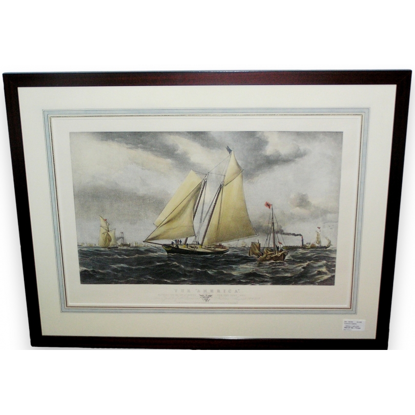 Gravure anglaise "Bâteau", cadre en bois