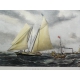Gravure anglaise "Bâteau", cadre en bois