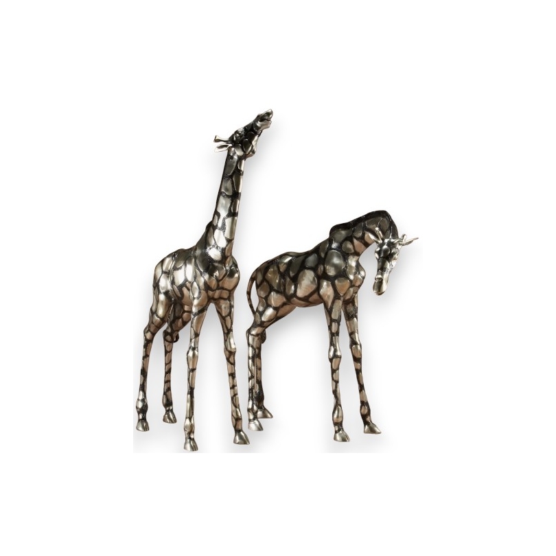Paire de girafes en bronze argenté et noirci