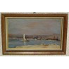 Huile sur panneau \"Vue de Port\"
