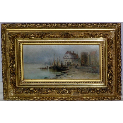 Tableau huile sur carton \"Bord de Mer\",