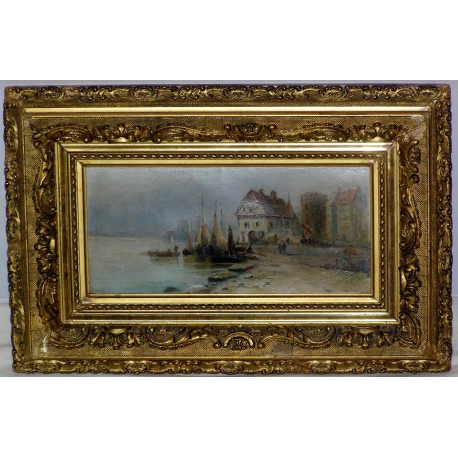 Paintings | Oil painting on cardboard, ‘Bord de Mer’, Moinat SA  – Antiques and home décor