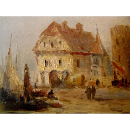 Paintings | Oil painting on cardboard, ‘Bord de Mer’, Moinat SA  – Antiques and home décor