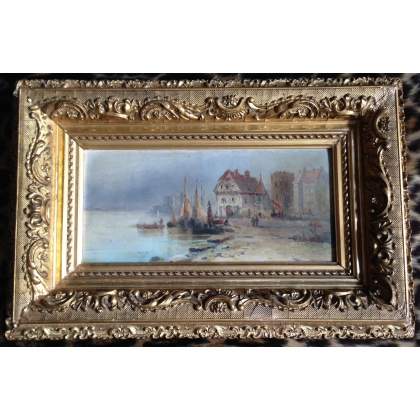 Paintings | Oil painting on cardboard, ‘Bord de Mer’, Moinat SA  – Antiques and home décor
