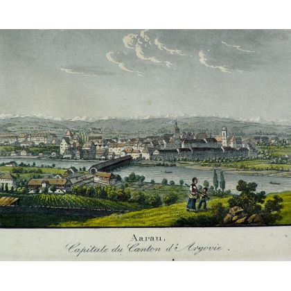 Coloured engraving "Aarau, Capital of" by Moinat SA – Antiques and decorative items – Engravings, lithographs