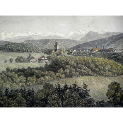 Lithographie "Fribourg"  sur Moinat SA  - Antiquités décoration -  Gravures, Lithos