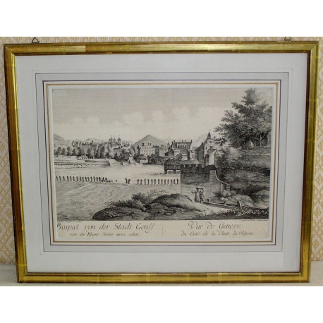 Gravure "Vue de Genève du côté de la  sur Moinat SA  - Antiquités décoration -  Gravures, Lithos
