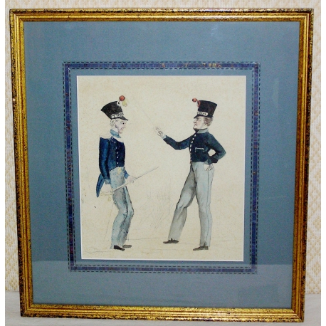 Aquarell „Militaire“ von Moinat SA – Antiquitäten und Dekoration – Gouachen, Aquarelle, Pastelle