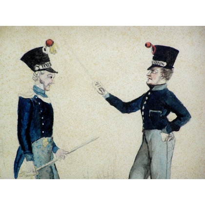 Aquarell „Militaire“ von Moinat SA – Antiquitäten und Dekoration – Gouachen, Aquarelle, Pastelle