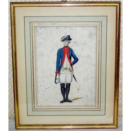 Aquarell „Militaire“ von Moinat SA – Antiquitäten und Dekoration – Gouachen, Aquarelle, Pastelle