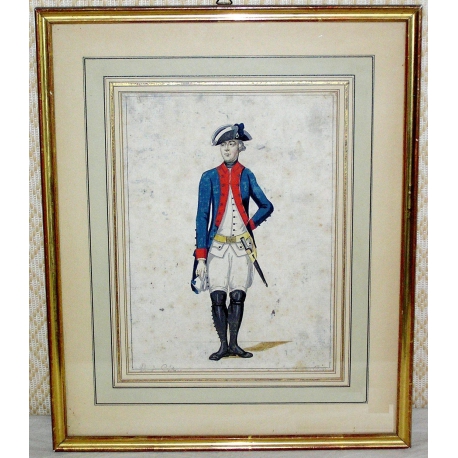 Aquarell „Militaire“ von Moinat SA – Antiquitäten und Dekoration – Gouachen, Aquarelle, Pastelle