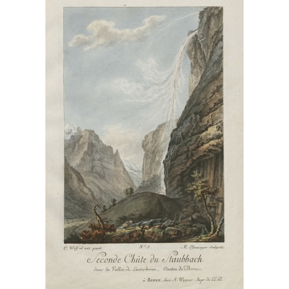 Gravure  "Seconde chûte du Staubbach"  sur Moinat SA  - Antiquités décoration -  Gravures, Lithos