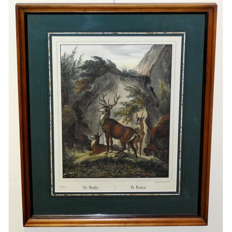 Lithografie „Les Cerfs“ von SCHOLZ bei Moinat SA – Antiquitäten und Dekoration – Stiche, Lithografien