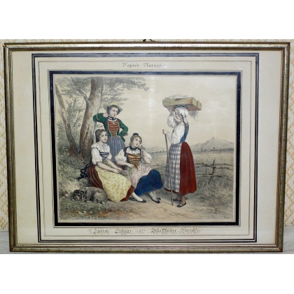 Engraving: ‘Costumes from Zurich, Solothurn and Moinat SA’ – Antiques and decorative items – Engravings, lithographs