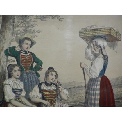 Engraving: ‘Costumes from Zurich, Solothurn and Moinat SA’ – Antiques and decorative items – Engravings, lithographs