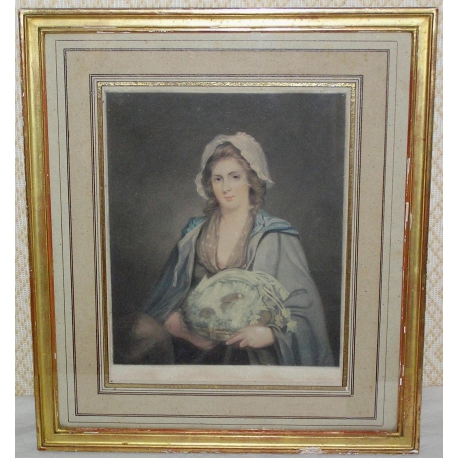 Stich „Mrs. Hoppner mit einem Korb voller …“ von Moinat SA – Antiquitäten und Dekoration – Stiche, Lithografien