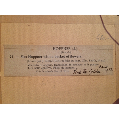 Stich „Mrs. Hoppner mit einem Korb voller …“ von Moinat SA – Antiquitäten und Dekoration – Stiche, Lithografien