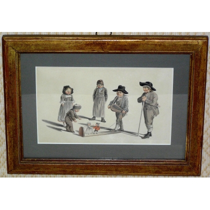 Engraving ‘Child and Puppets’ by Moinat SA – Antiques and decorative items – Engravings, lithographs