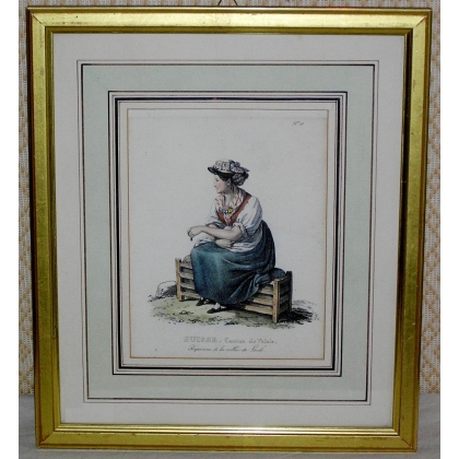 Engraving ‘Peasant Woman from the Lenk Valley’ by Moinat SA – Antiques and decorative items – Engravings, lithographs
