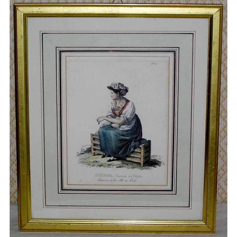 Engraving ‘Peasant Woman from the Lenk Valley’ by Moinat SA – Antiques and decorative items – Engravings, lithographs