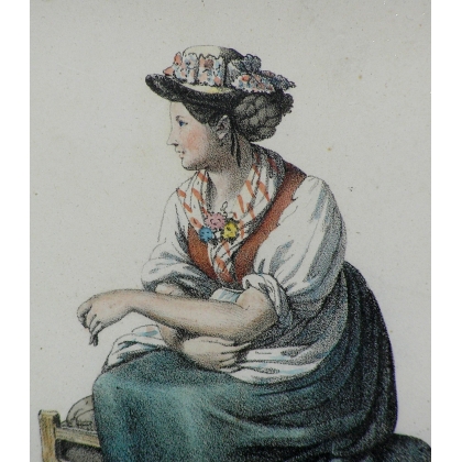 Engraving ‘Peasant Woman from the Lenk Valley’ by Moinat SA – Antiques and decorative items – Engravings, lithographs