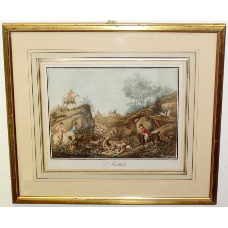 Lithografie „L'Hallali“ von VERNET  bei Moinat SA  – Antiquitäten und Dekorationsgegenstände –  Stiche, Lithografien