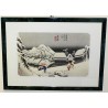 Japanische Lithografie, schwarzer Rahmen  bei Moinat SA  – Antiquitäten und Dekoration –  Stiche, Lithografien