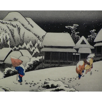 Japanische Lithografie, schwarzer Rahmen  bei Moinat SA  – Antiquitäten und Dekoration –  Stiche, Lithografien