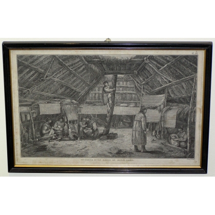 Gravure \"Intérieur d\'une maison de Oonalashka\"