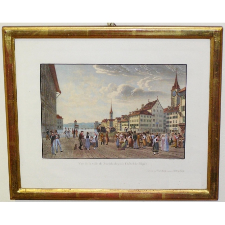 Stich „Ansicht der Stadt Zürich“ von Moinat SA – Antiquitäten und Dekoration – Stiche, Lithografien