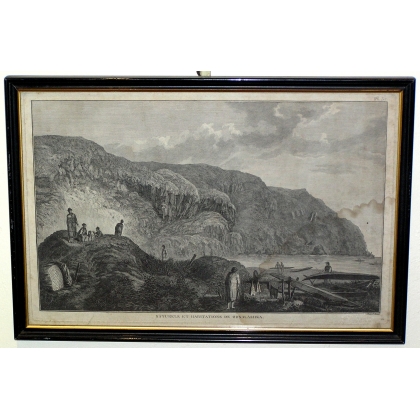 Gravure \"Naturels et Habitations de Oonalashka\"